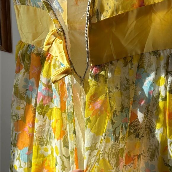 🎀Vintage 🎀 Floral Yellow and Orange Maxi Gown Organza Dress - Picture 6 of 10